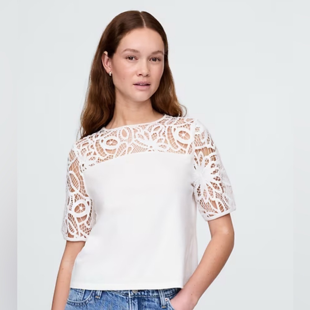 NWT Gap Organic Cotton Vintage Soft Heavyweight White Lace Top Sz XXL (#787461)